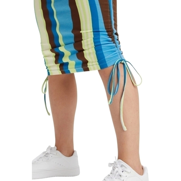 FABLETICS Midi Spaghetti Strap Stretch Striped Blue Green Dress Size M - Picture 3 of 8